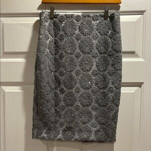 Ann Taylor Gray satin/crochet overlay Pencil Skirt NWT
